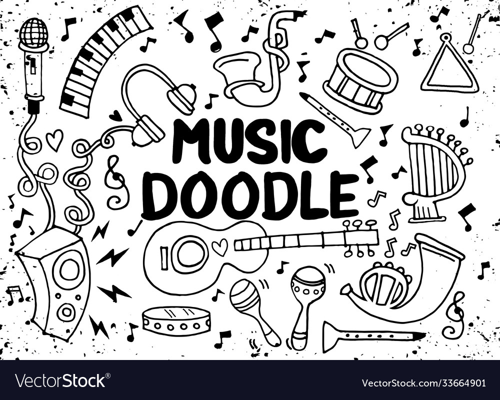 Collection Music Instruments In Circle Hand Vector Image