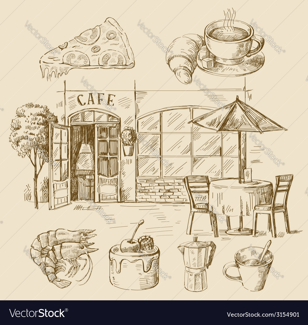 Hand drawn cafe Royalty Free Vector Image - VectorStock