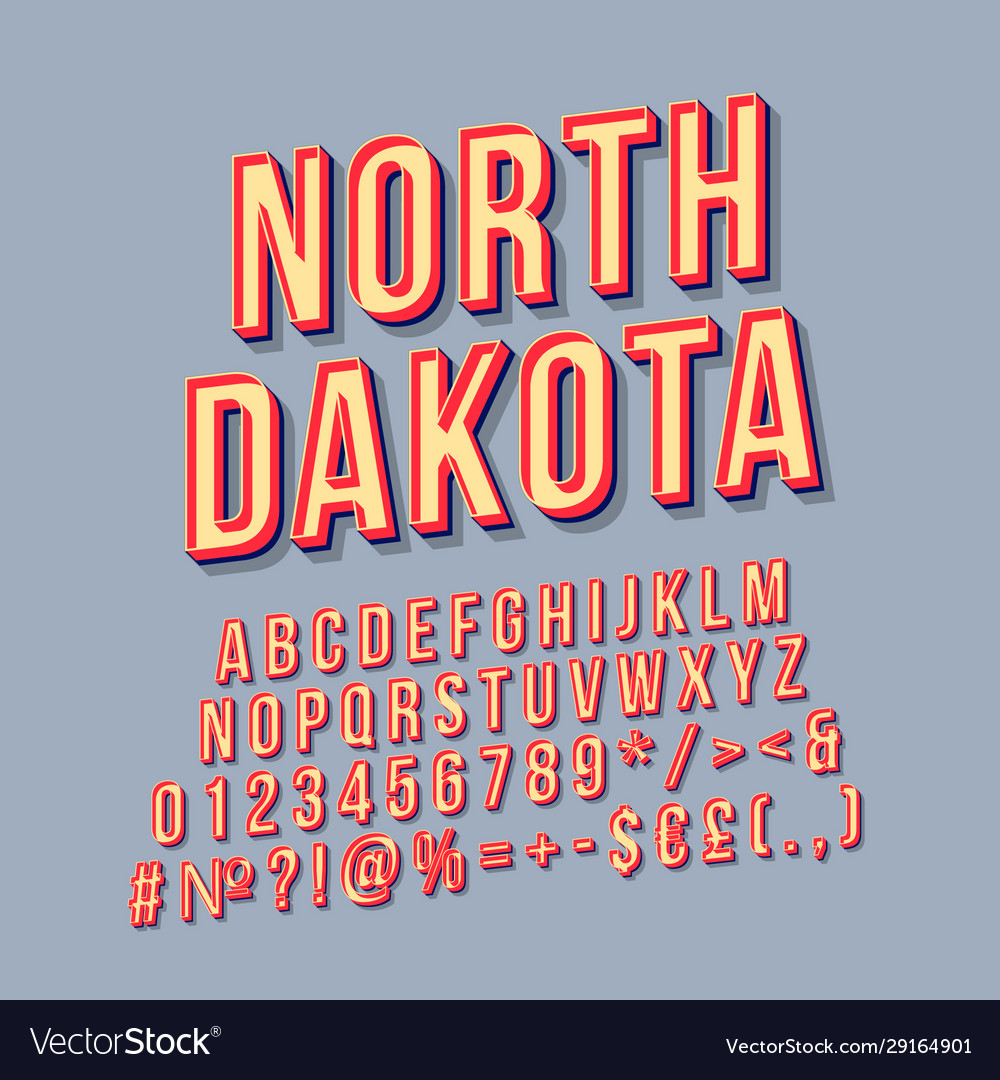 North dakota vintage 3d lettering retro bold font