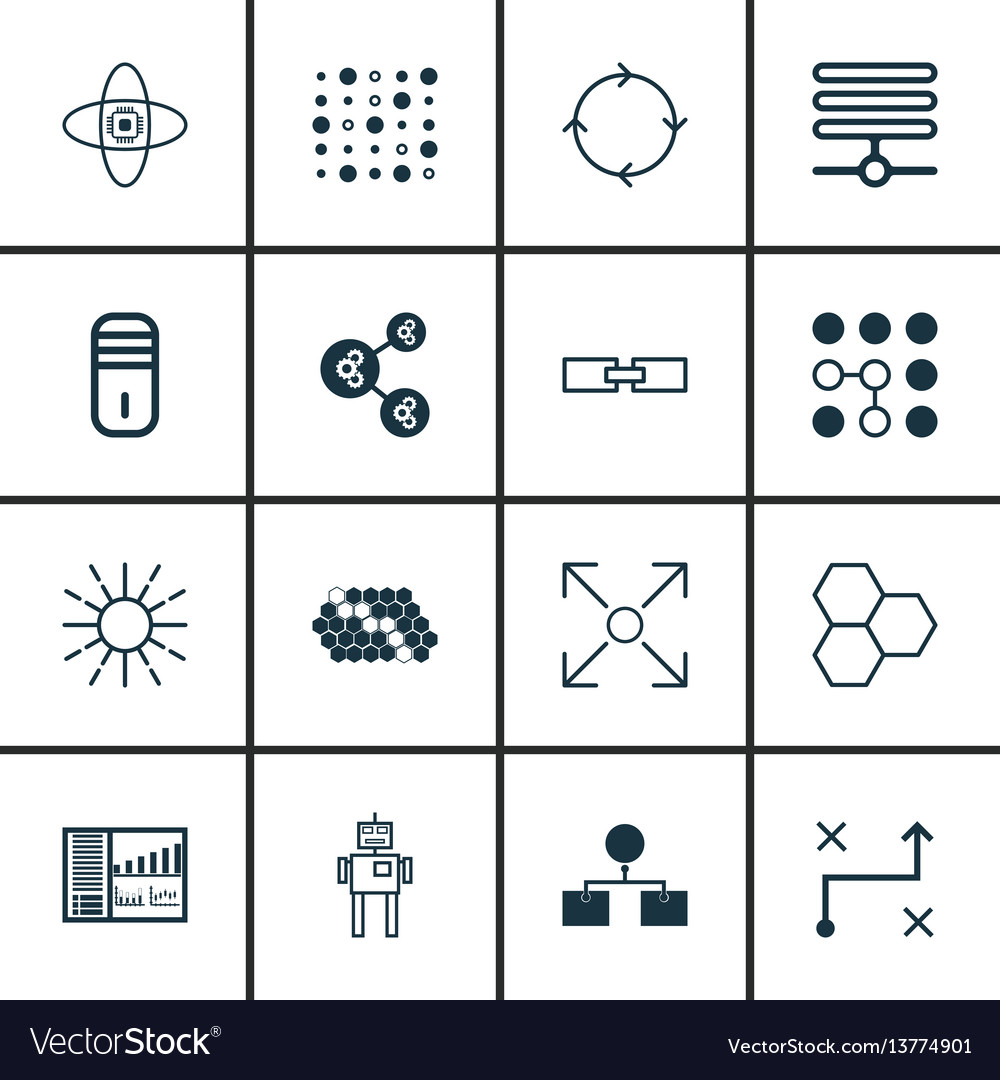 Set of 16 robotics icons includes lightness mode vector image Set of 16 robotics icons includes lightness mode