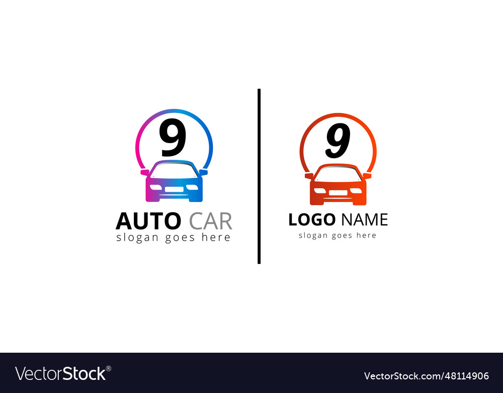 Abstract car logo on letter 9 sign symbol