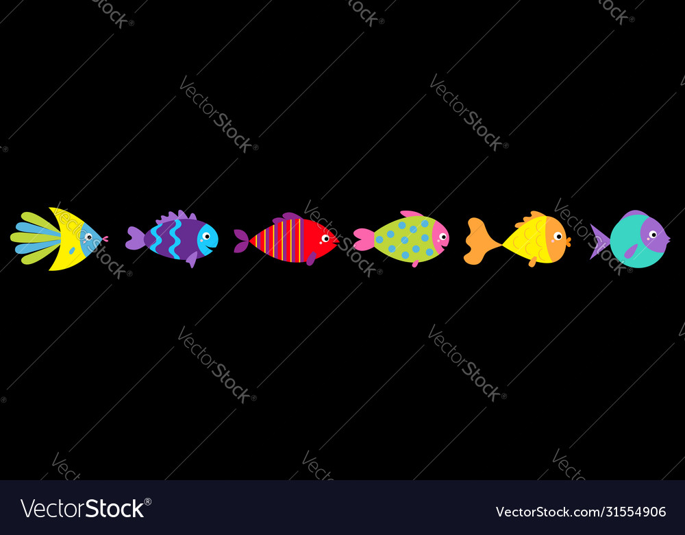 Fish icon line set cute cartoon kawaii funny