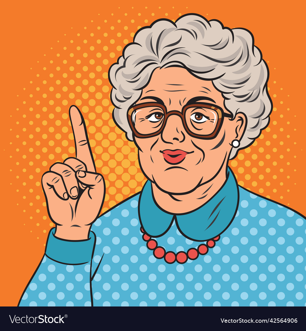 Old granny shaking her finger comic pop art Vector Image