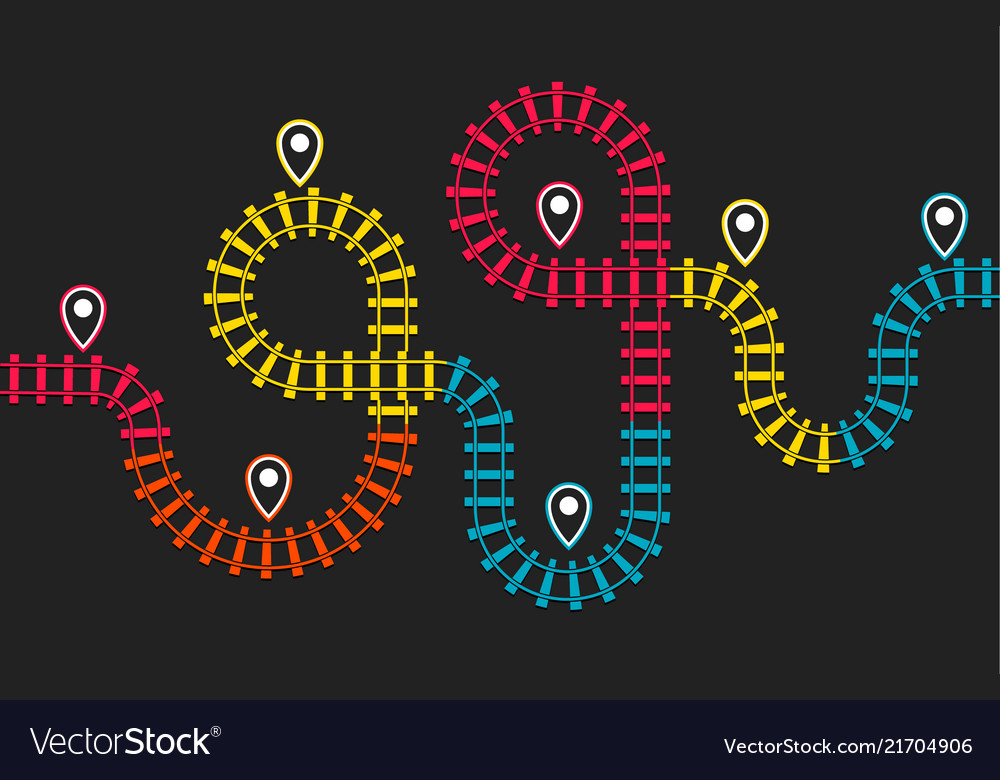 Train Track Route Map Railroad Stations Map Railway Route Rail Track Vector Image