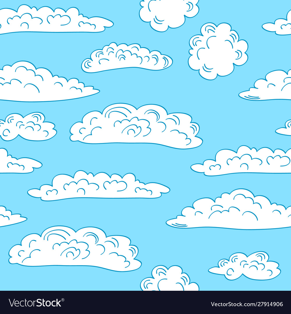 Seamless pattern with doodle clouds