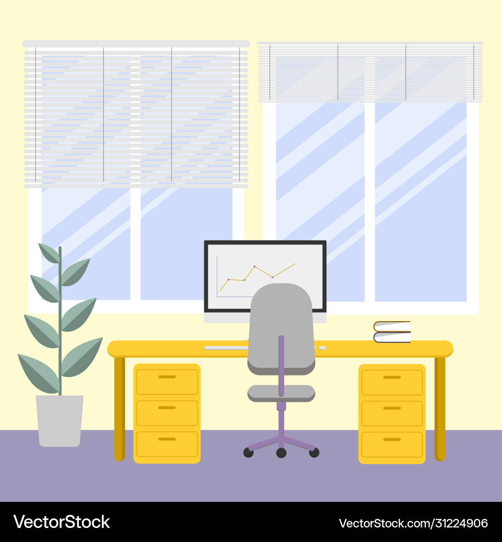Working interior with a computer and a flower Vector Image