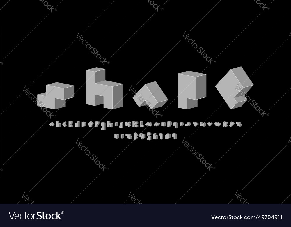 3d pixel font alphabet made in gray box style vector image 3d pixel font alphabet made in gray box style
