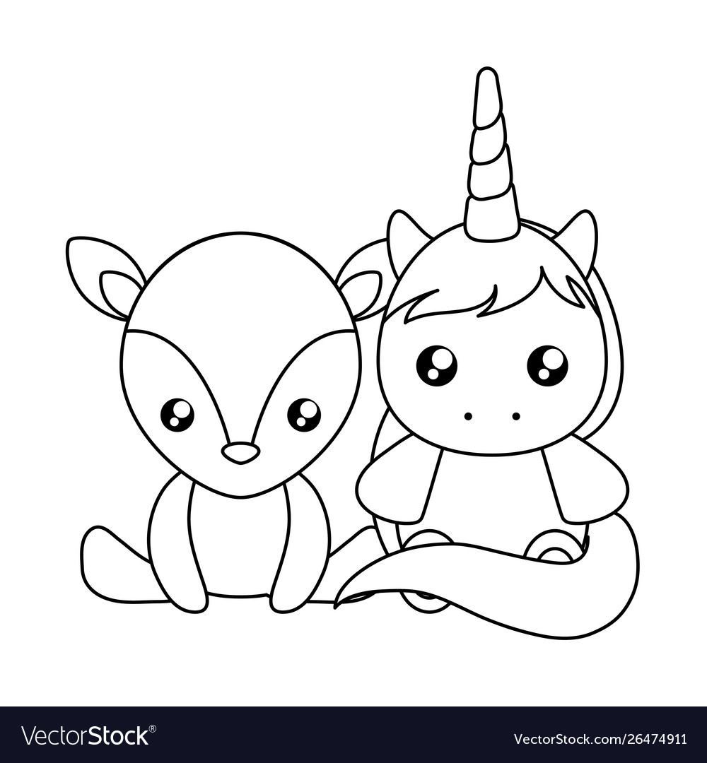 Cute little unicorn with reindeer baby character