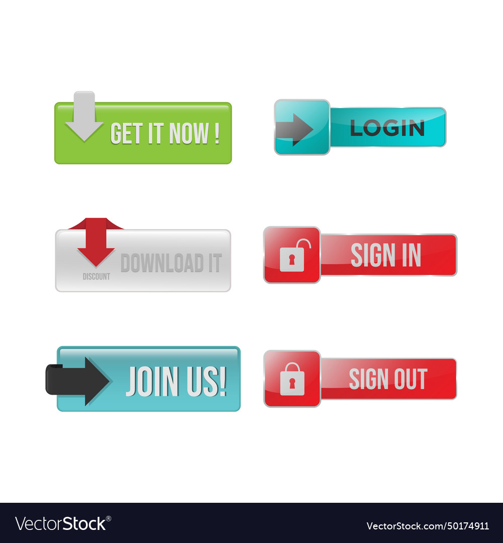 Set of 3d glossy action web button design
