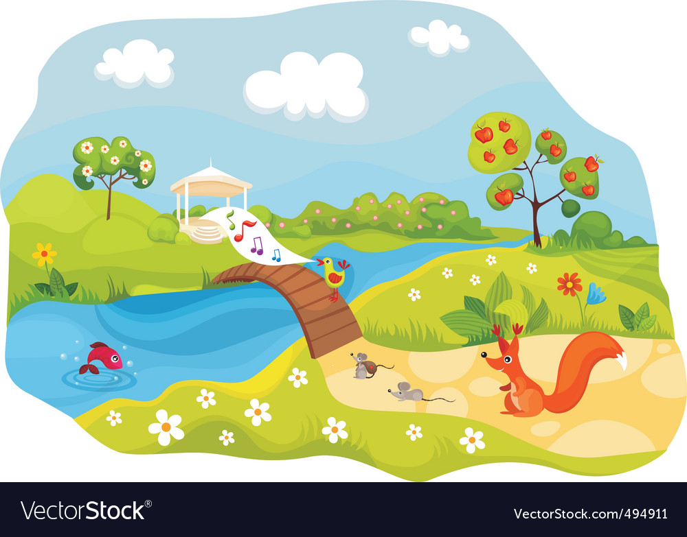 Spring Landscape with Animals