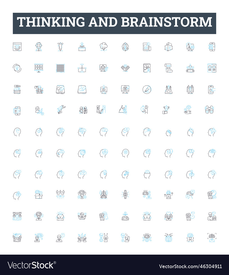 Thinking and brainstorm line icons set vector image Thinking and brainstorm line icons set