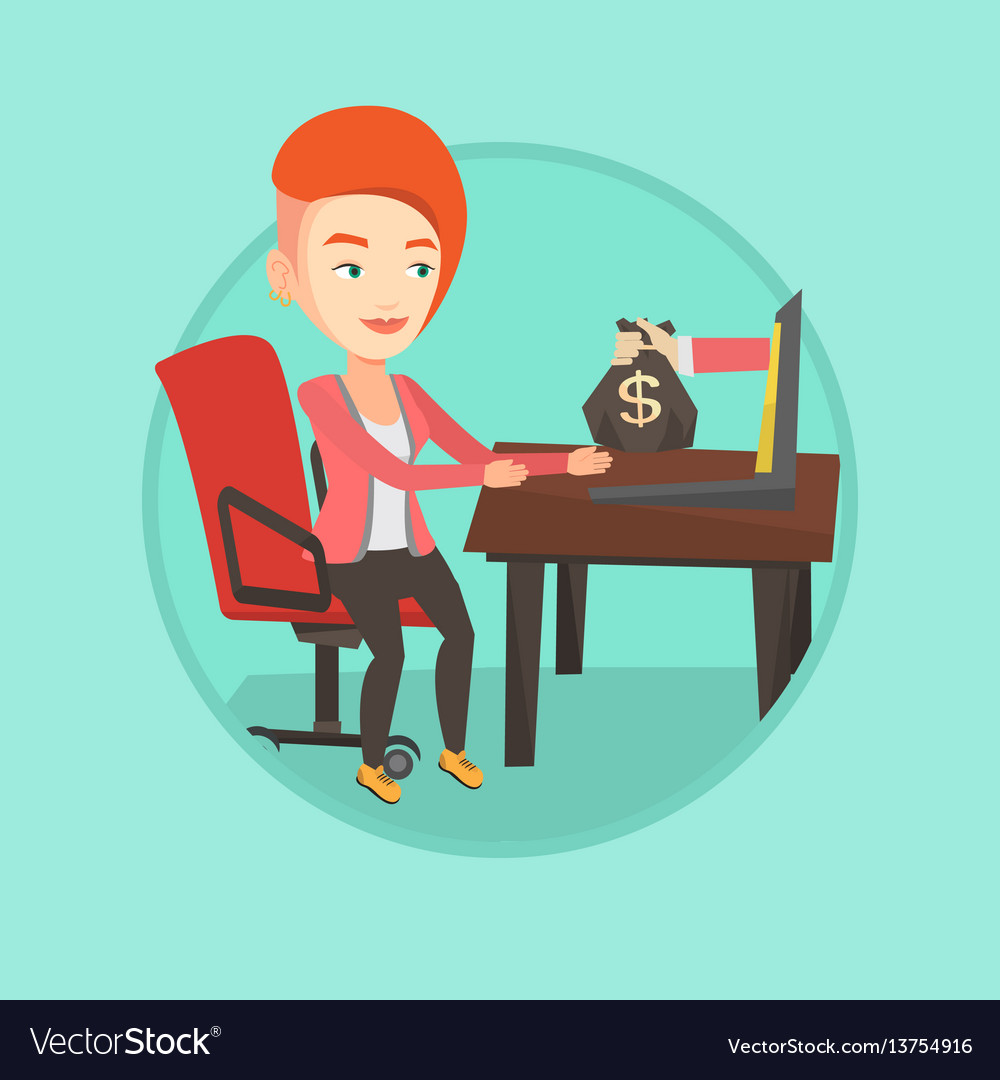 Businesswoman earning money from online business Vector Image