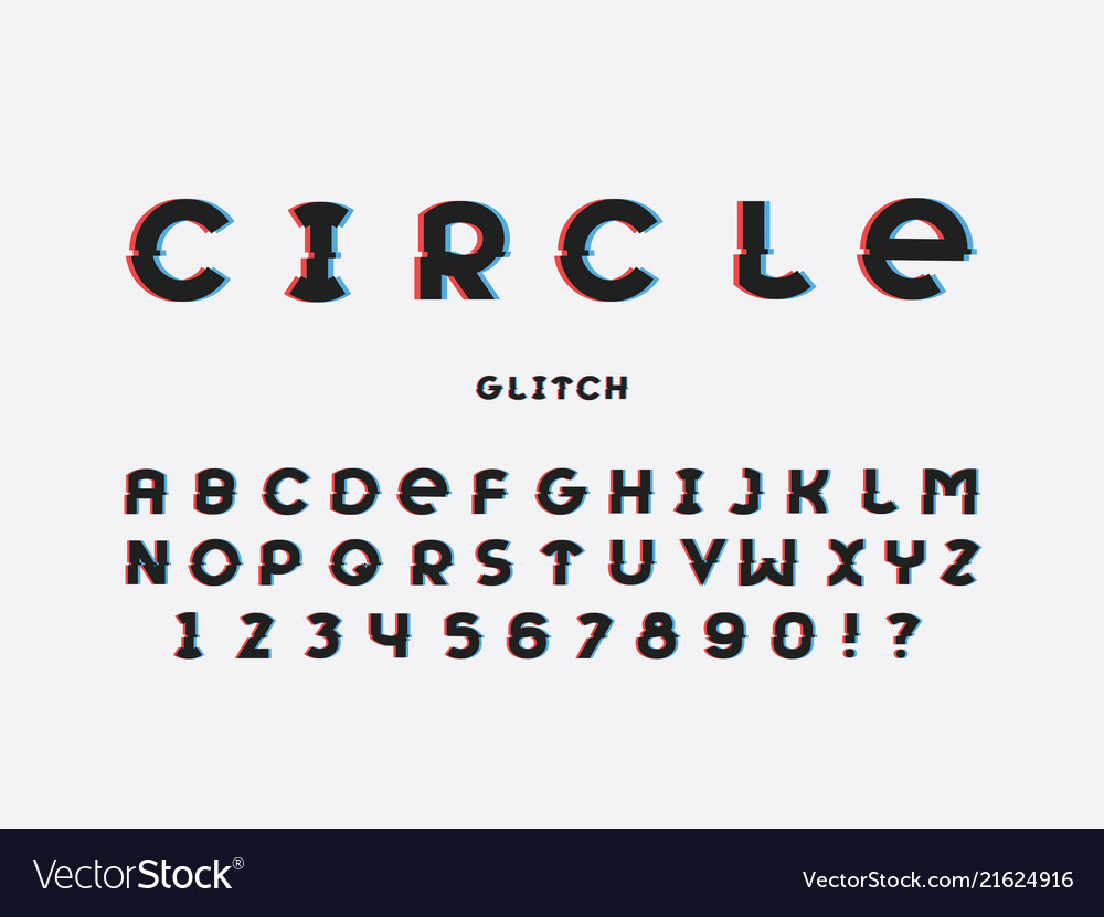 Circle glitch font alphabet