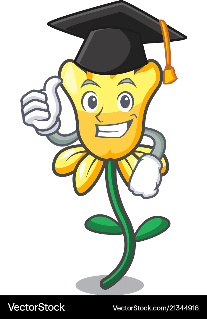 Graduation daffodil flower character cartoon Vector Image