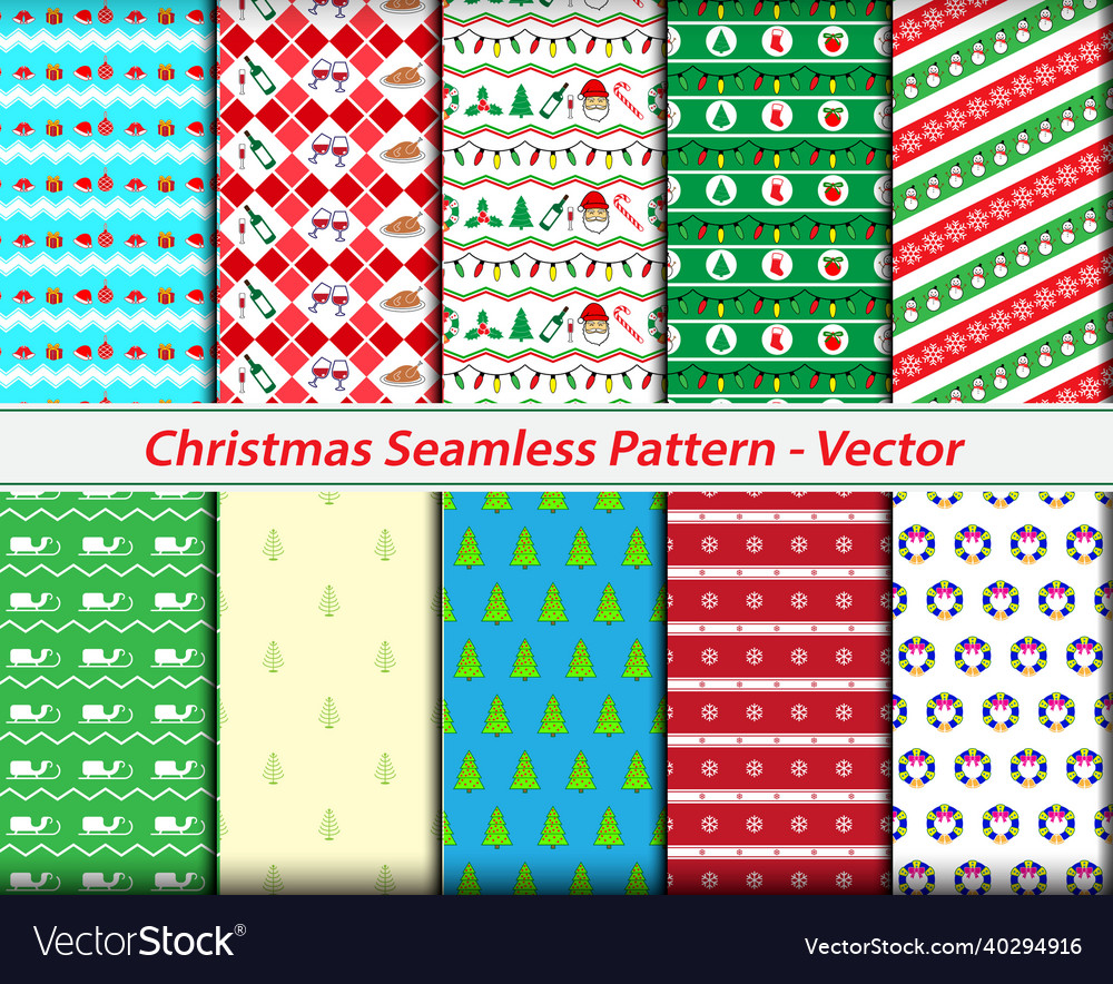 Set of realistic seamless christmas pattern