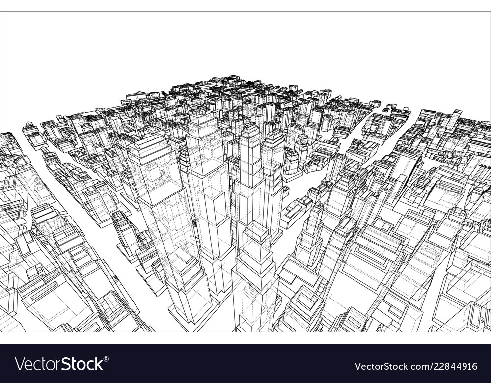 Wire-frame city blueprint style Royalty Free Vector Image