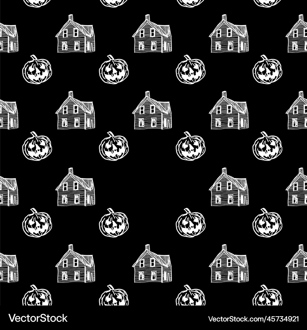 Halloween seamless pattern with haunted house Vector Image