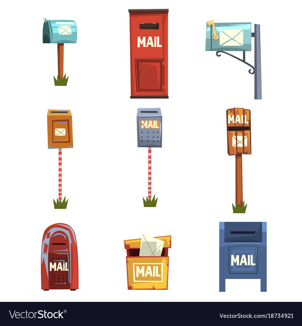 Mail boxes set vintage postbox cartoon Royalty Free Vector