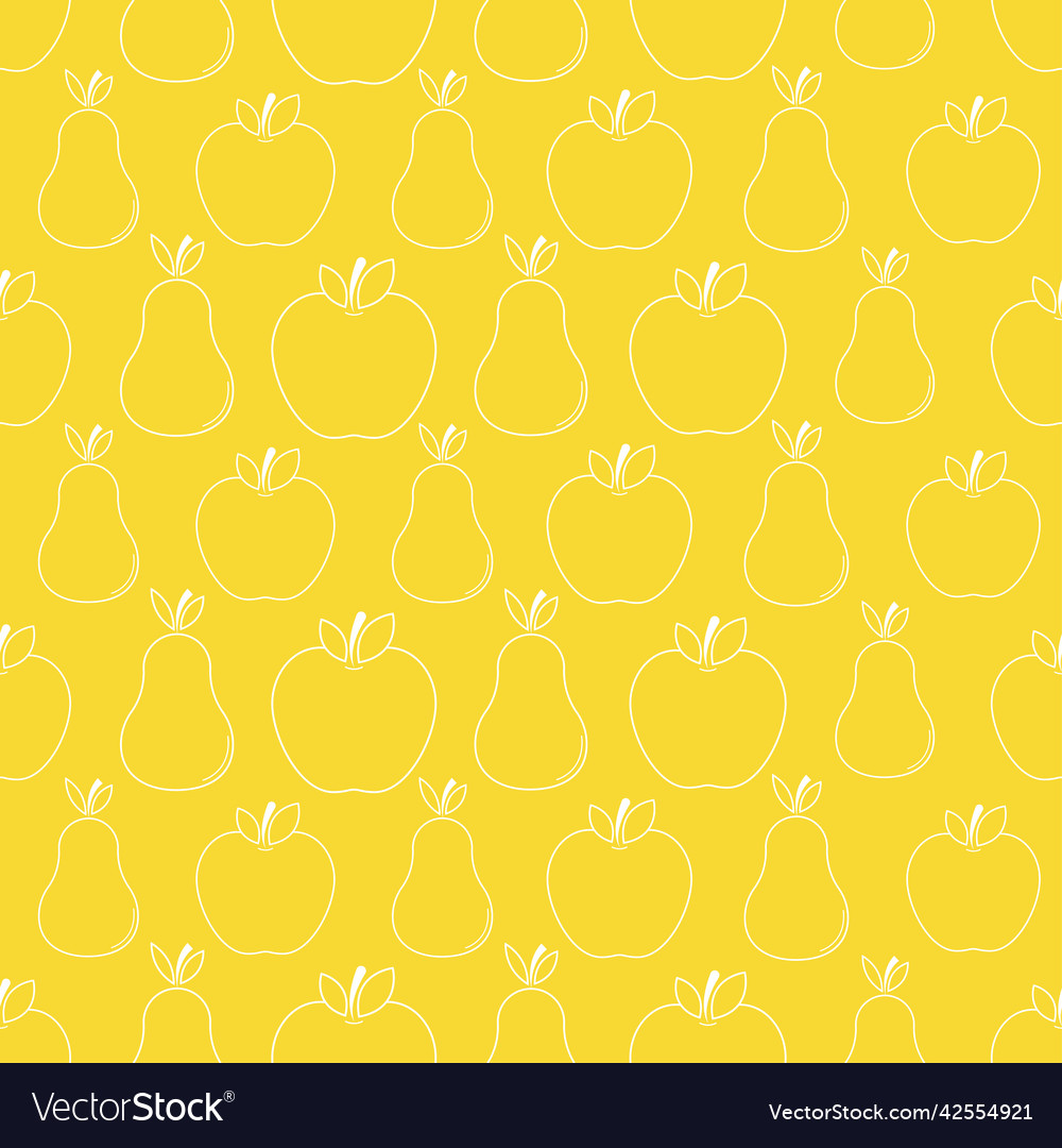 Seamless pattern with pear and apple white flat