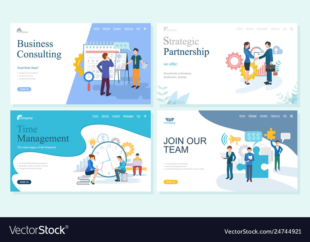 Strategic partnership and time management set Vector Image