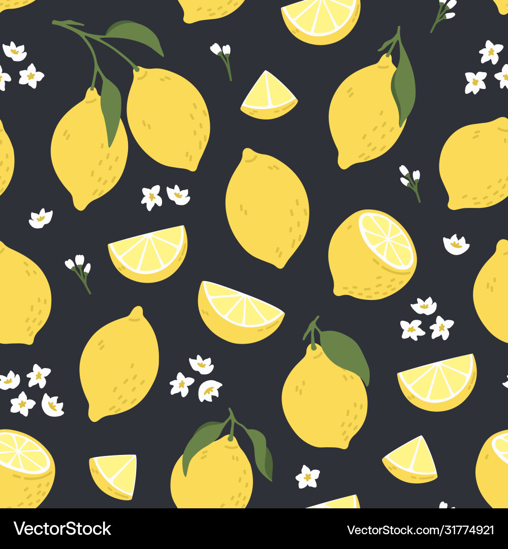 Tropical seamless pattern with yellow lemons Vector Image