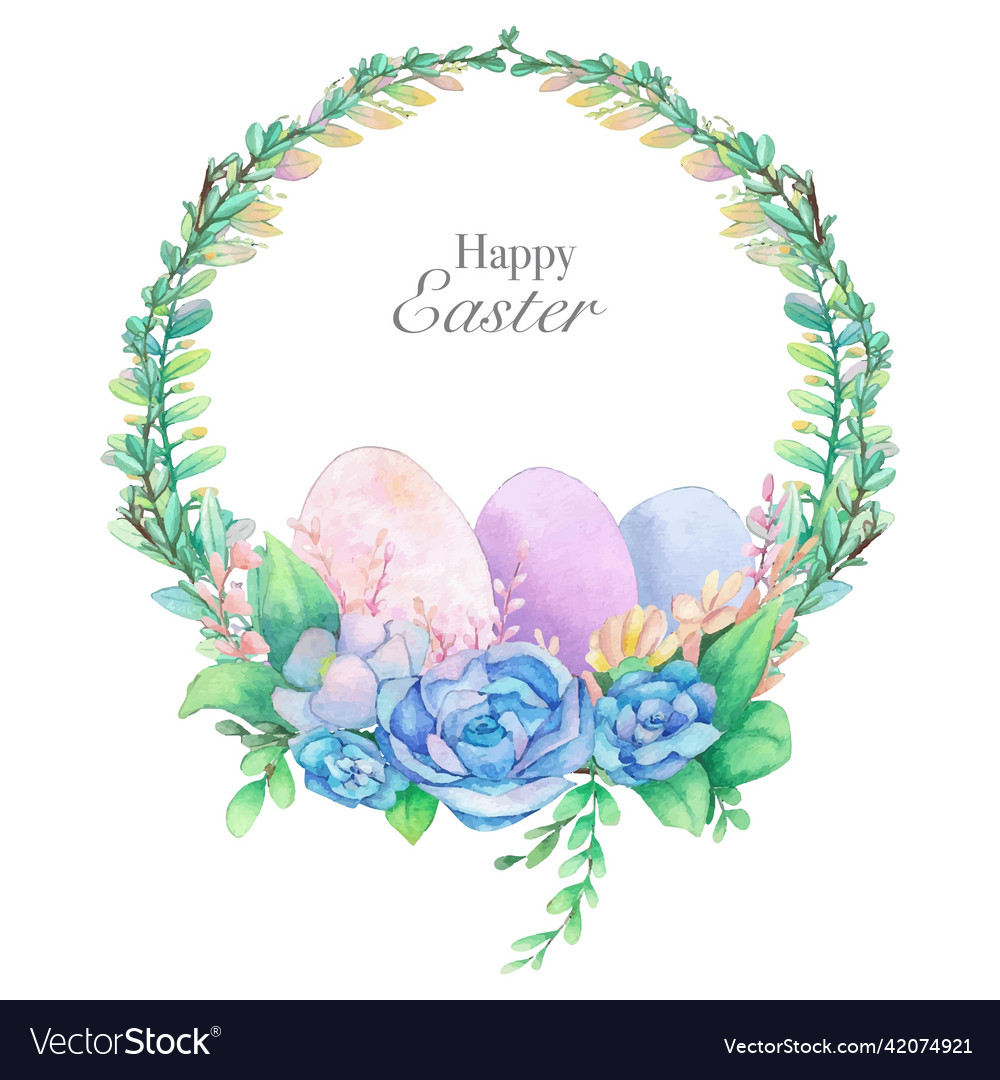 Watercolor wreath frame with spring easter