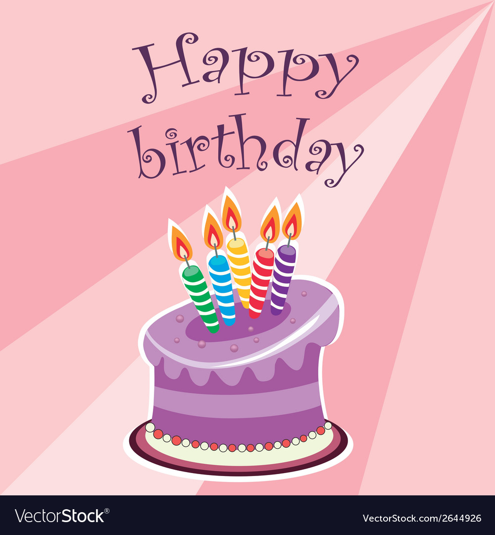 A delicious purple birthday cake with some text Vector Image