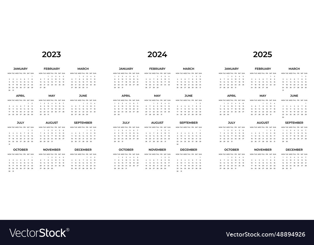 Calendar 2024 start monday 2025 and 2023 planner Vector Image