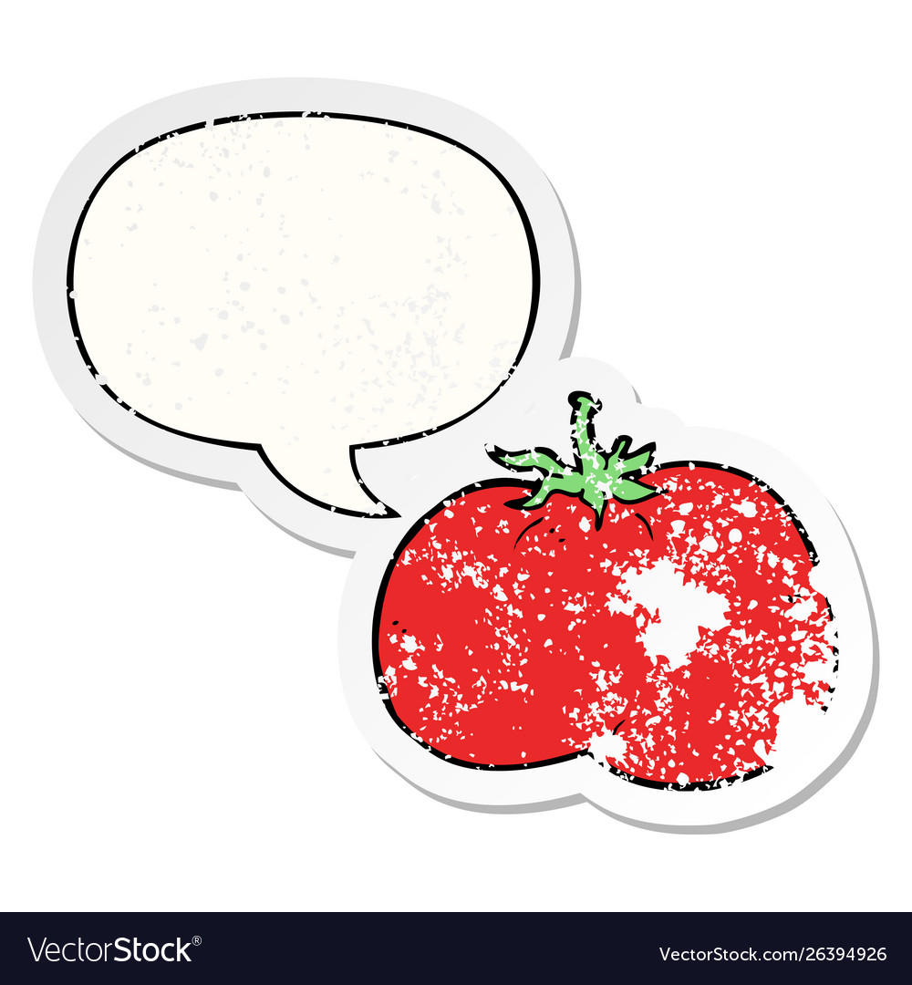 Cartoon tomato and speech bubble distressed