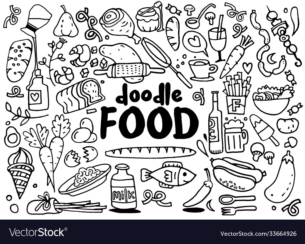 Food and drink doodles elements sketch background Vector Image