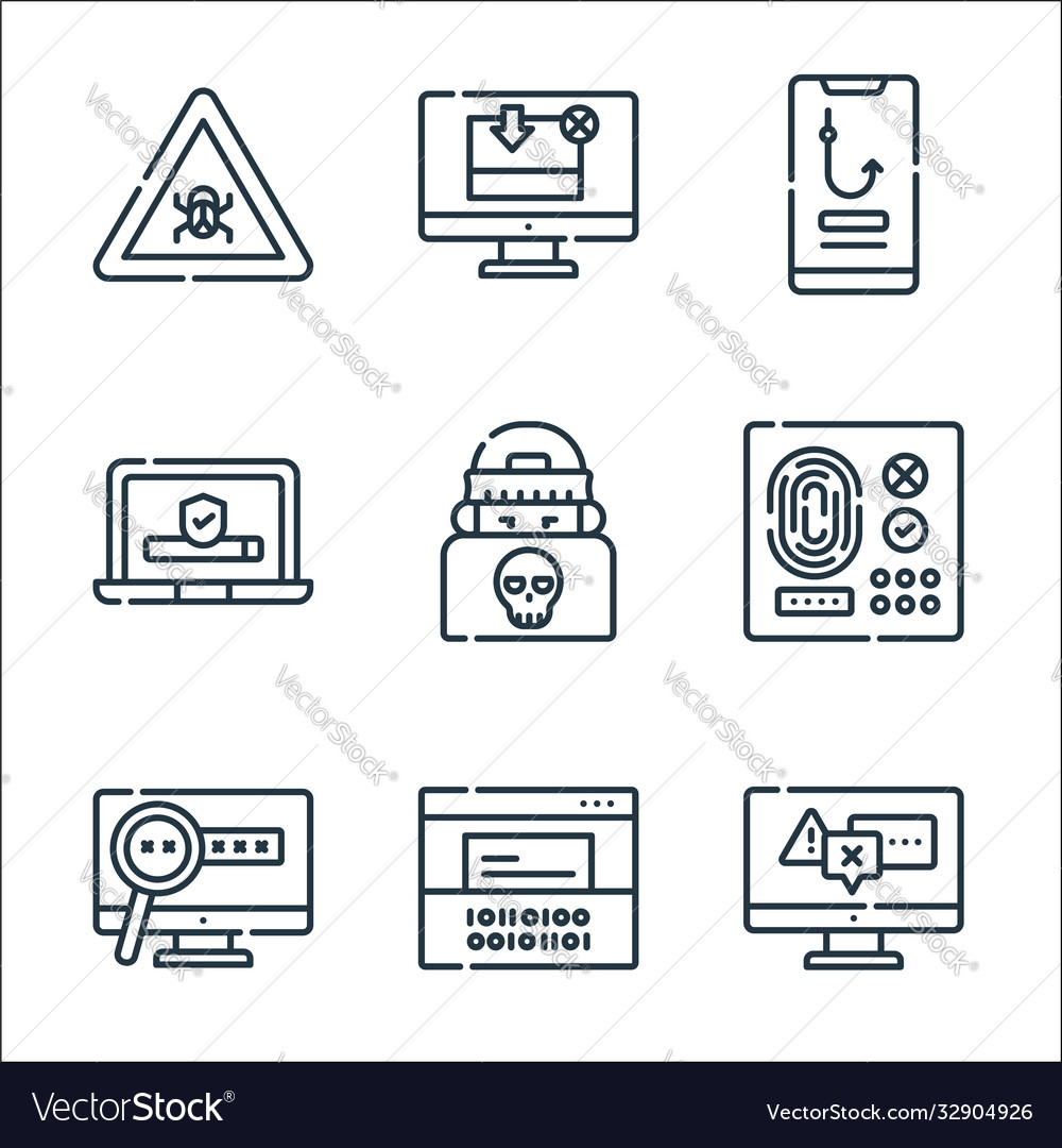 Hacker line icons linear set quality