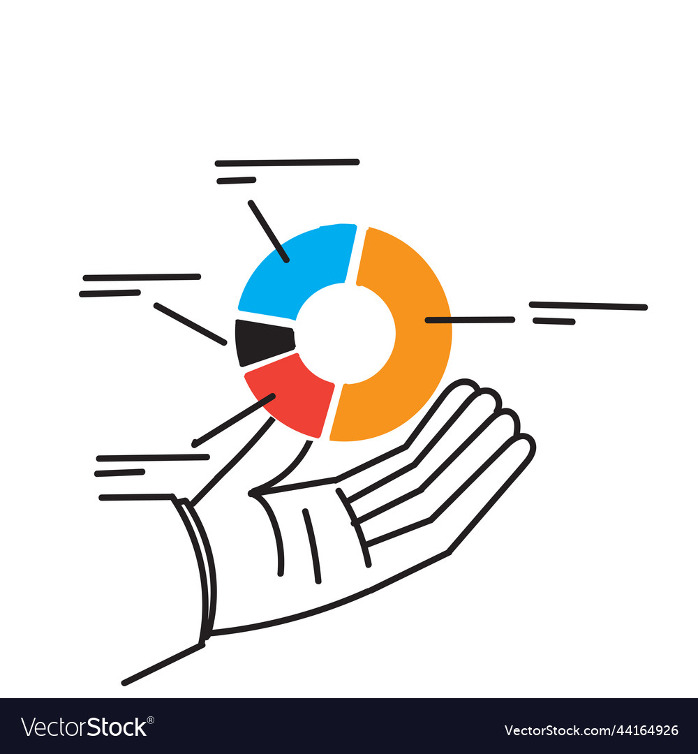 Hand drawn doodle holding pie chart data Vector Image