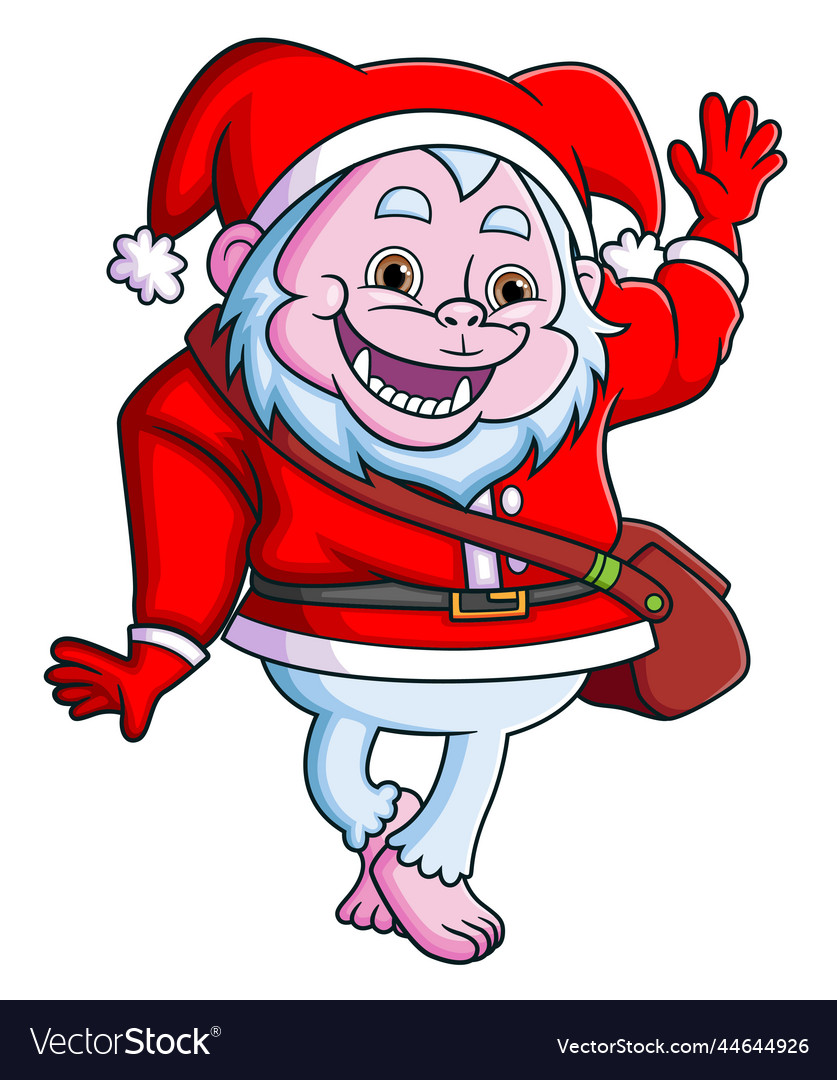 Happy yeti dwarf with the santa claus costume Vector Image