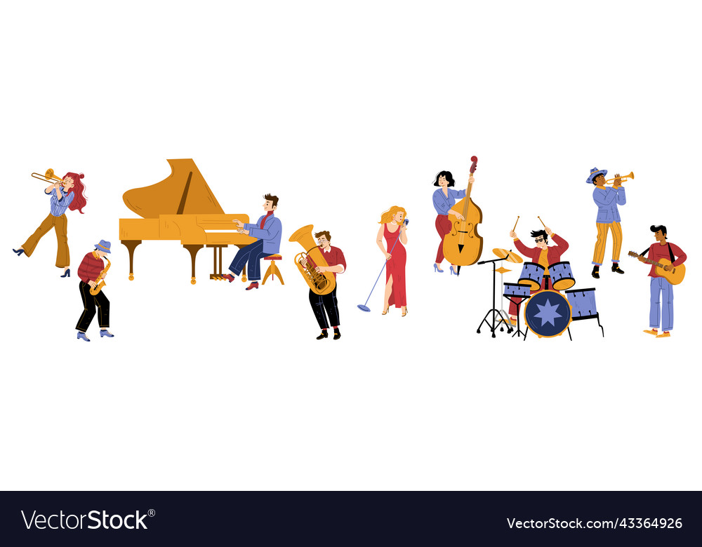 Jazz band vibe artists performing music on stage Vector Image