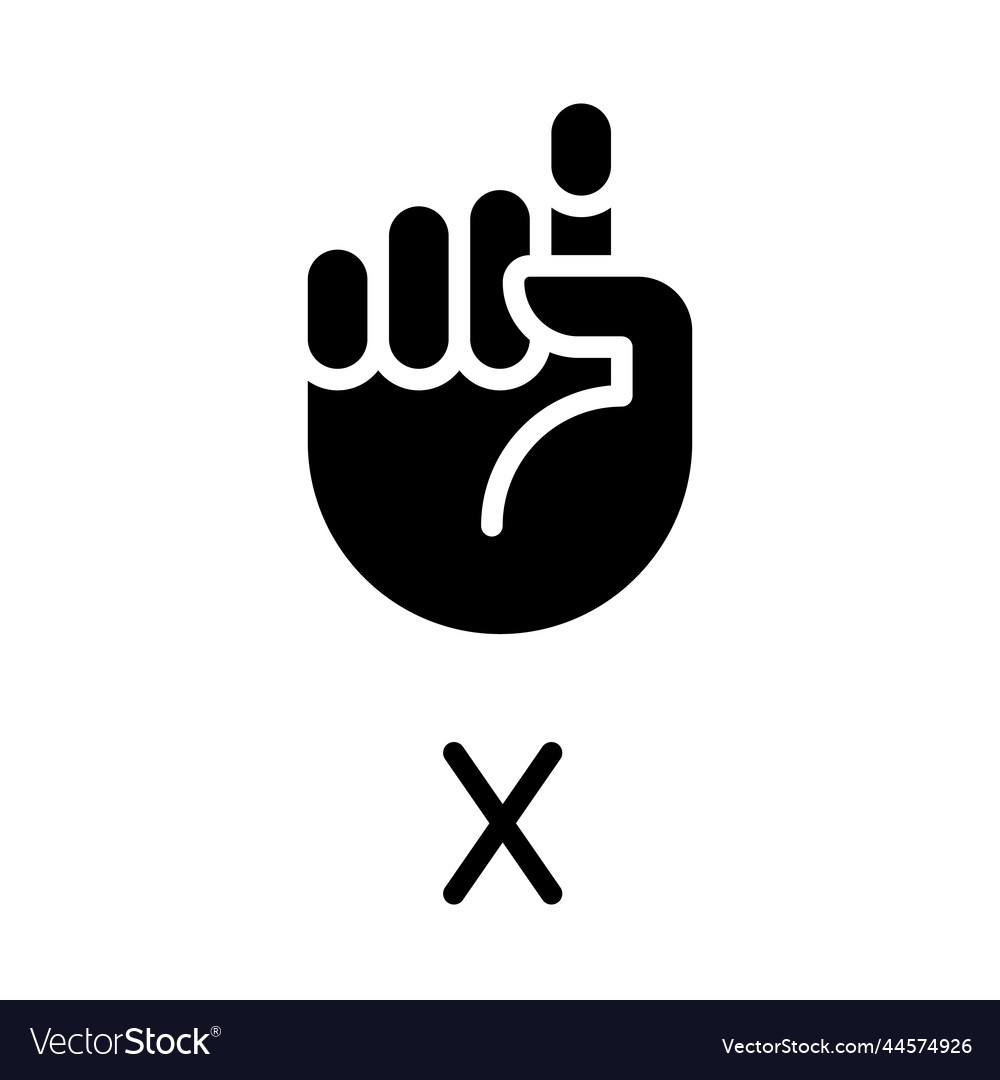 Letter x in asl black glyph icon