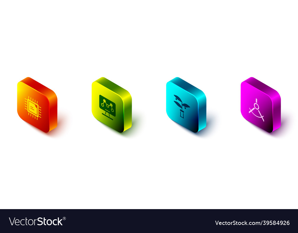 Set isometric processor cpu genetic engineering vector image Set isometric processor cpu genetic engineering
