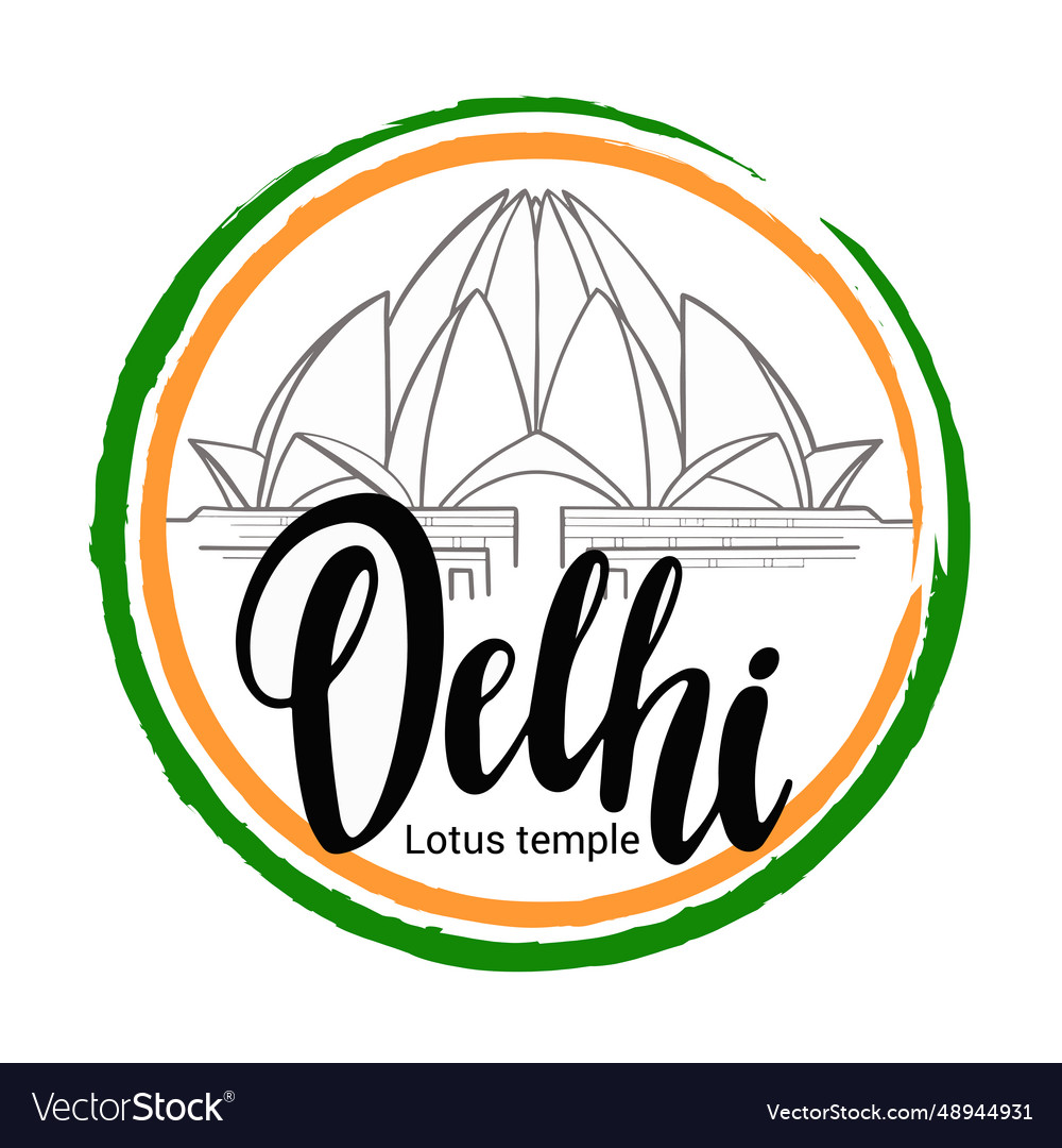 Delhi logo handwritten lettering lotus temple vector image Delhi logo handwritten lettering lotus temple