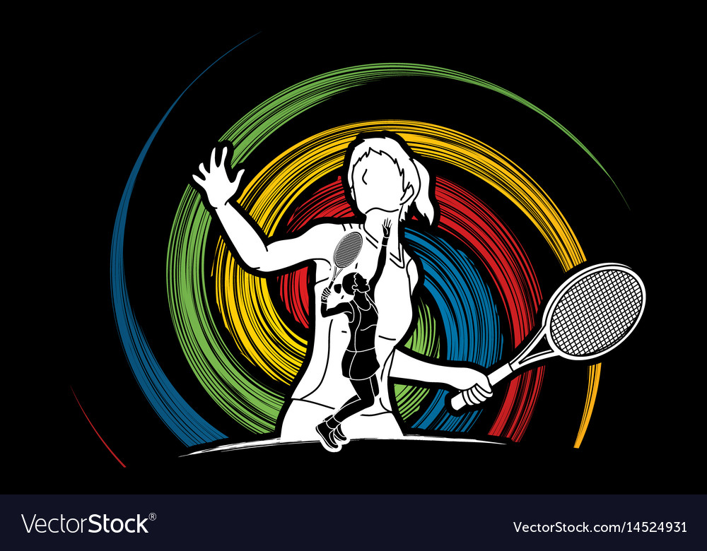 Double exposure tennis player sport woman action