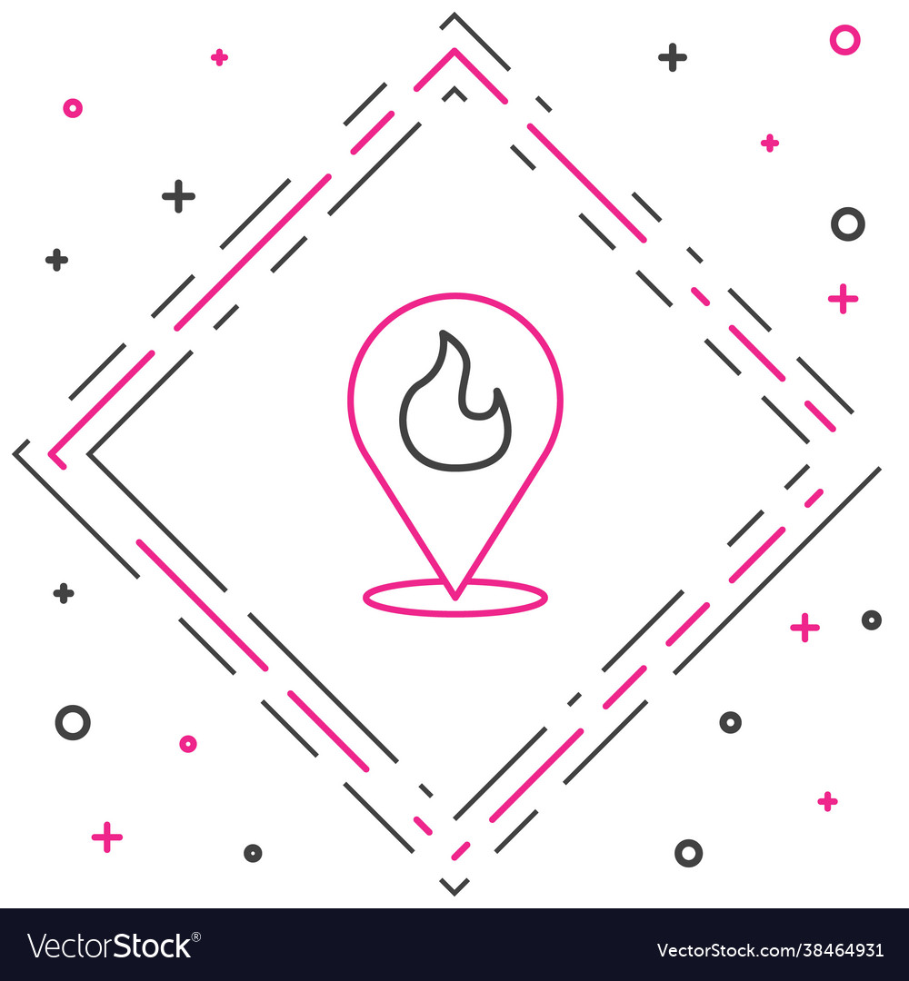 Line map pointer with fire flame icon isolated vector image Line map pointer with fire flame icon isolated