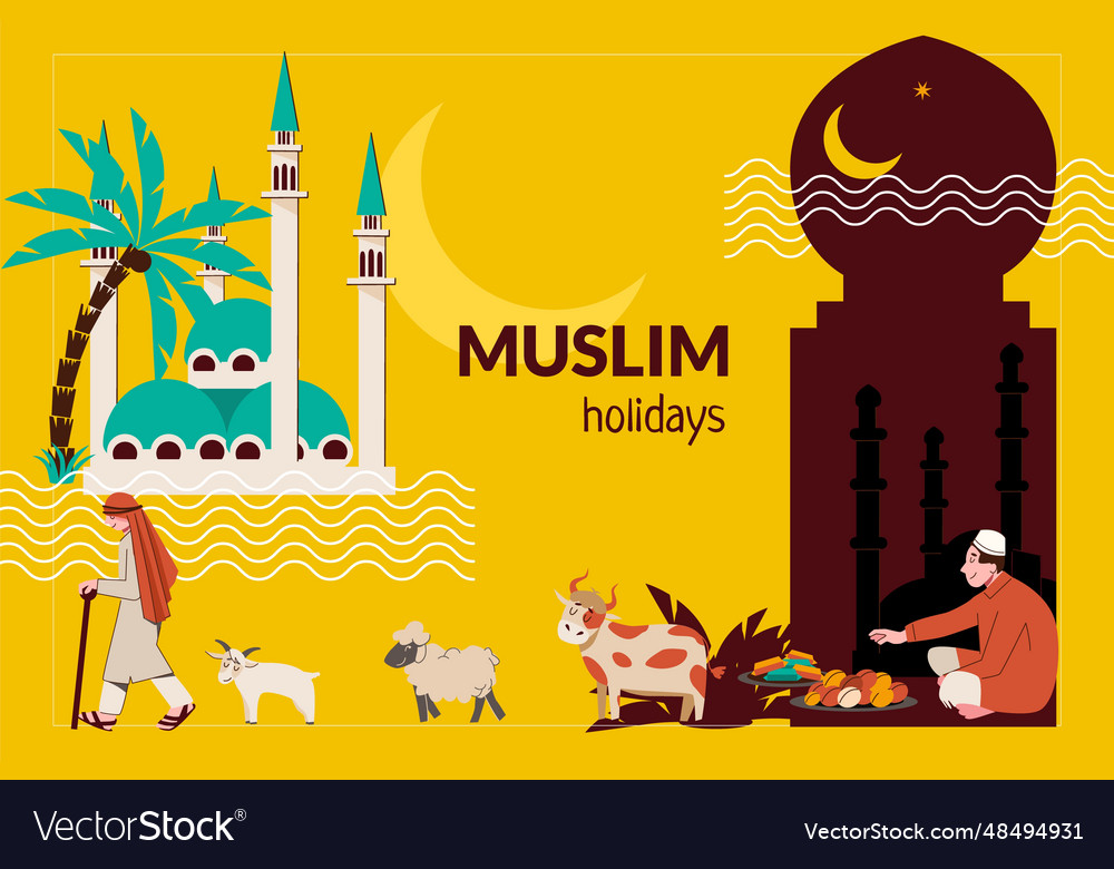 Muslim holidays flat collage Royalty Free Vector Image