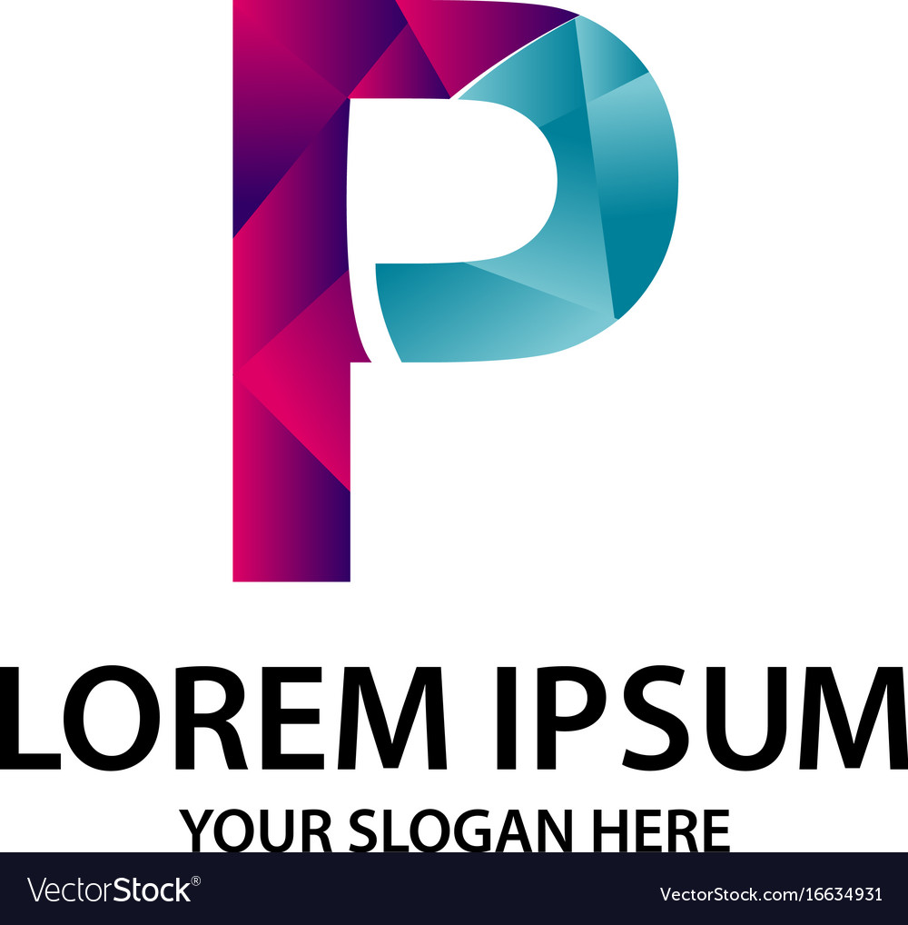 Polygonal initial p with logo Royalty Free Vector Image