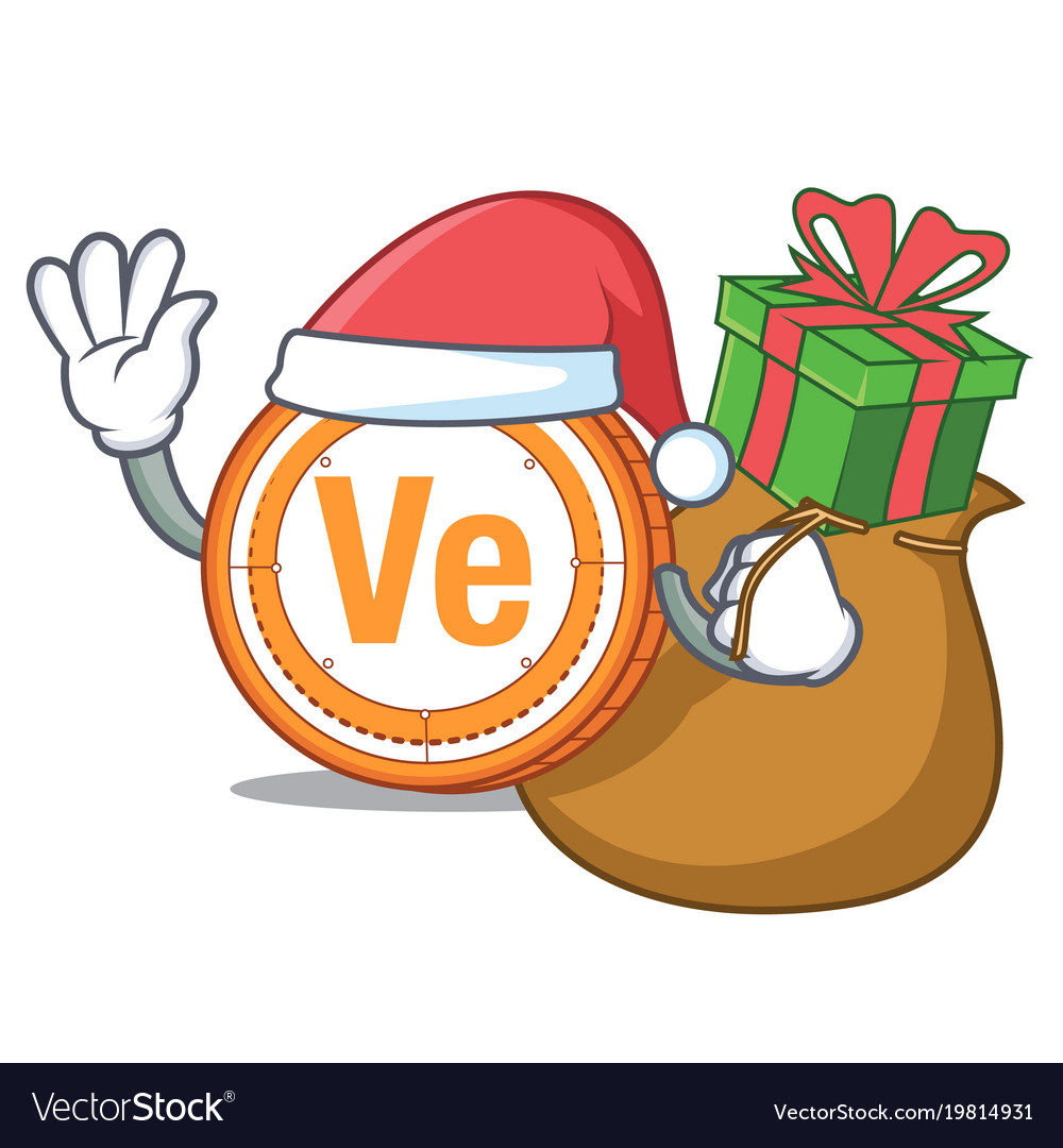 Santa with gift veritaseum coin mascot cartoon