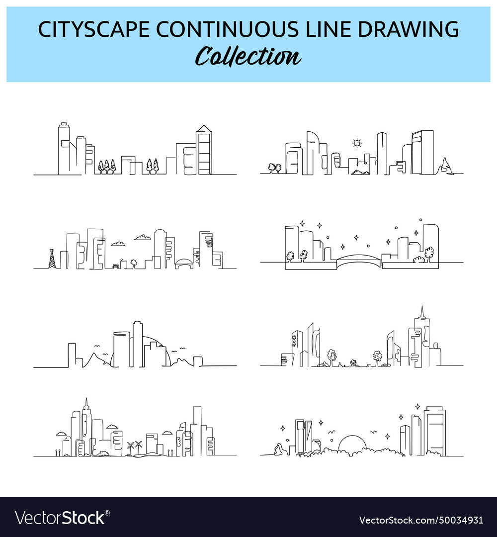 Set of cityscape line design beautiful city view