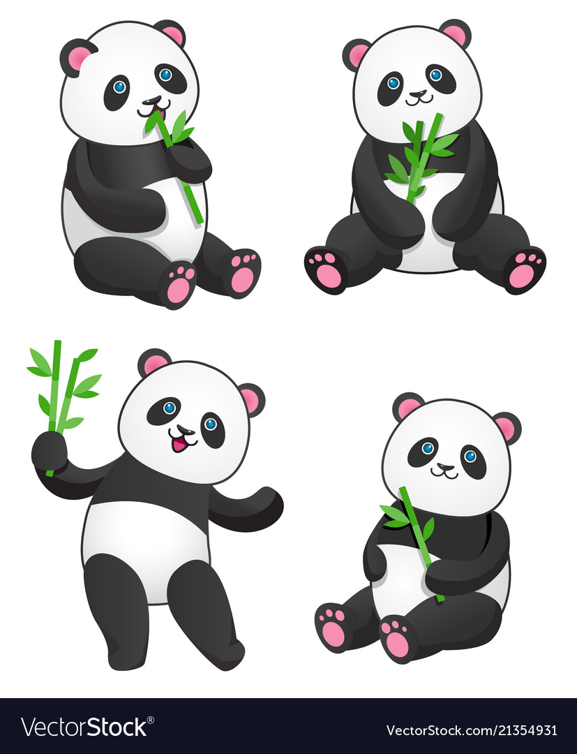 Set of four pandas with bamboo vector image Set of four pandas with bamboo