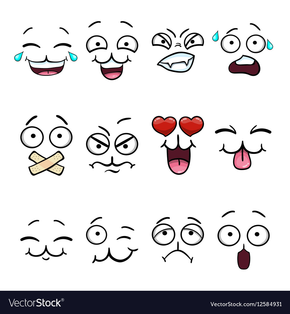 Set with cartoon smiley face Royalty Free Vector Image