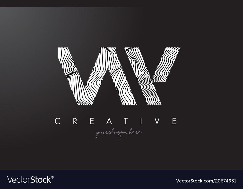 Vw v w letter logo with zebra lines texture