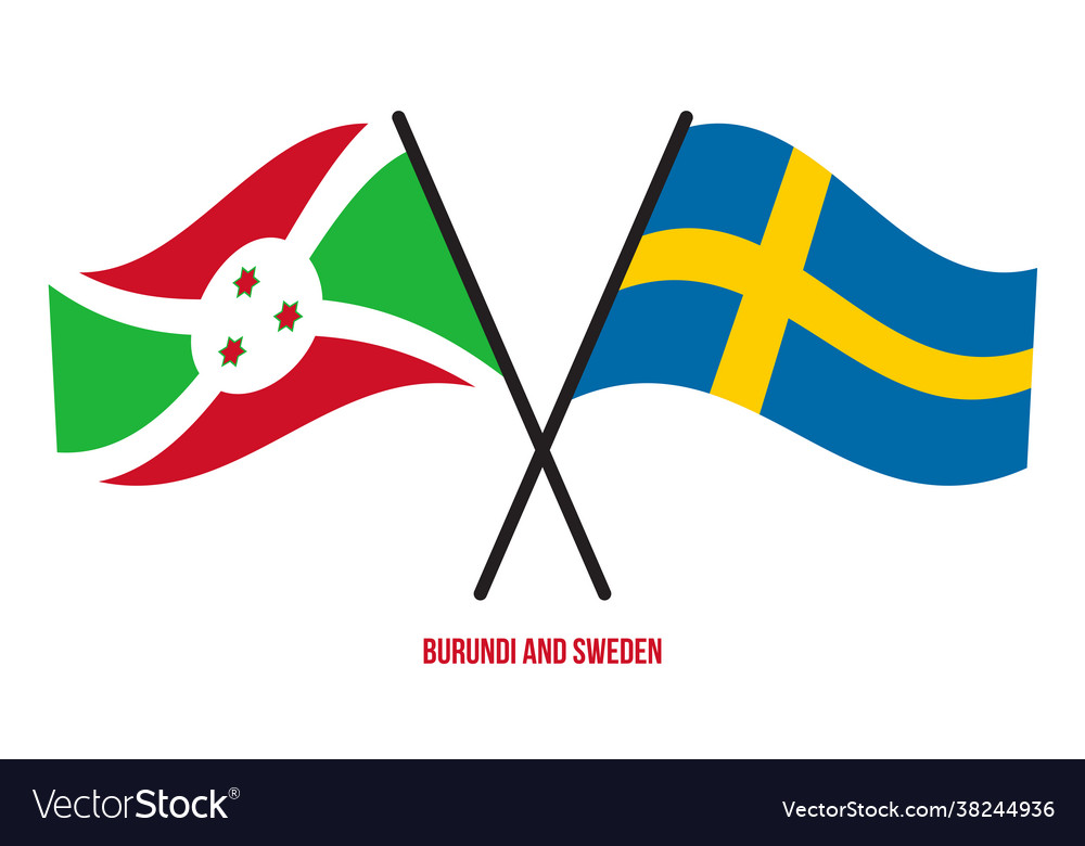 Burundi and sweden flags crossed waving flat