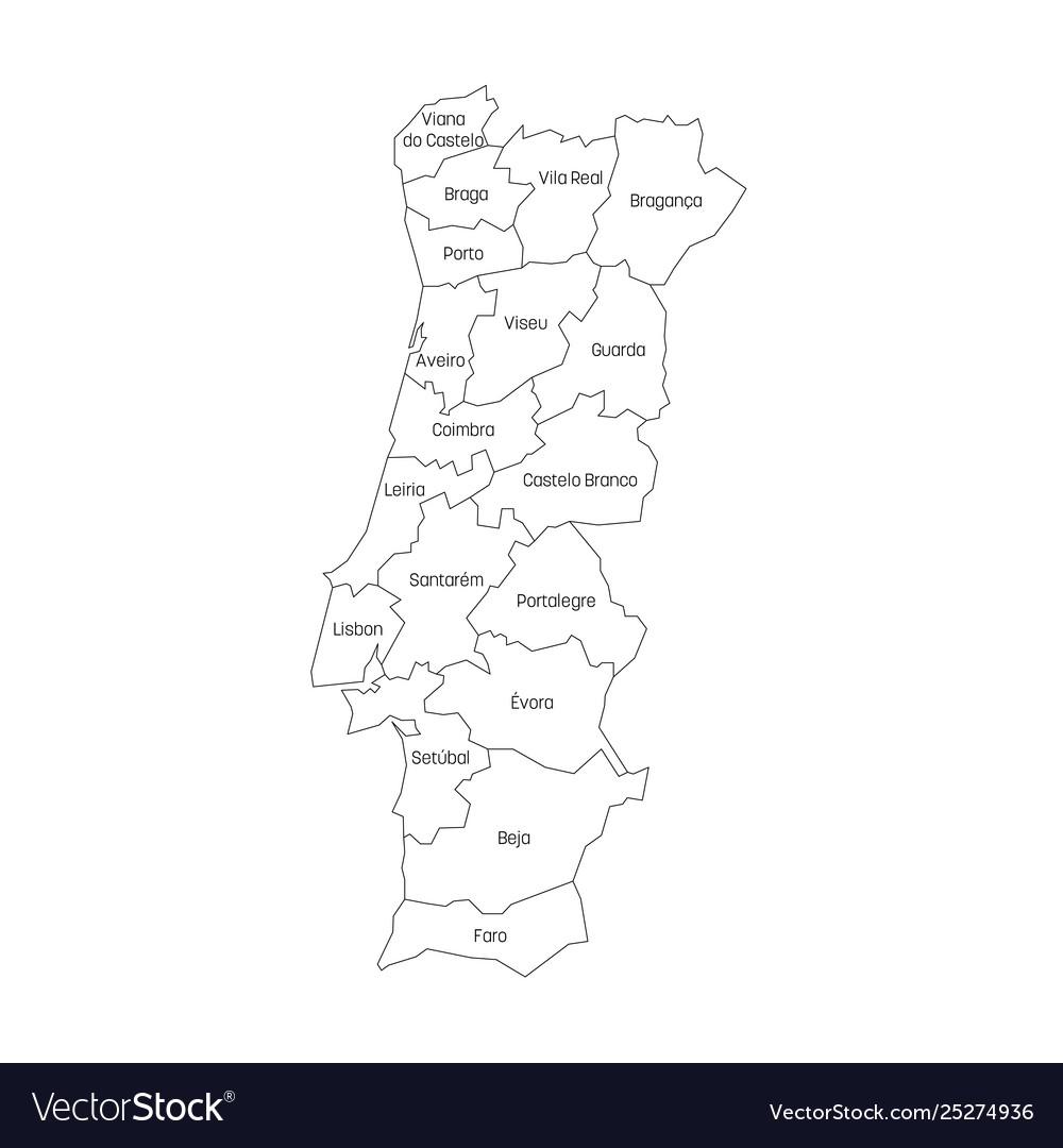 Portugal Map Administrative Divisions Isolated on White Stock