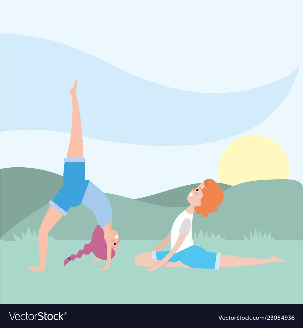 Fit women practicing yoga