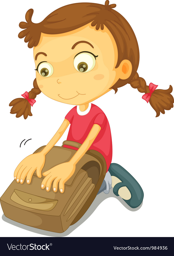 Girl Packing School Bag Vector Images (over 420)